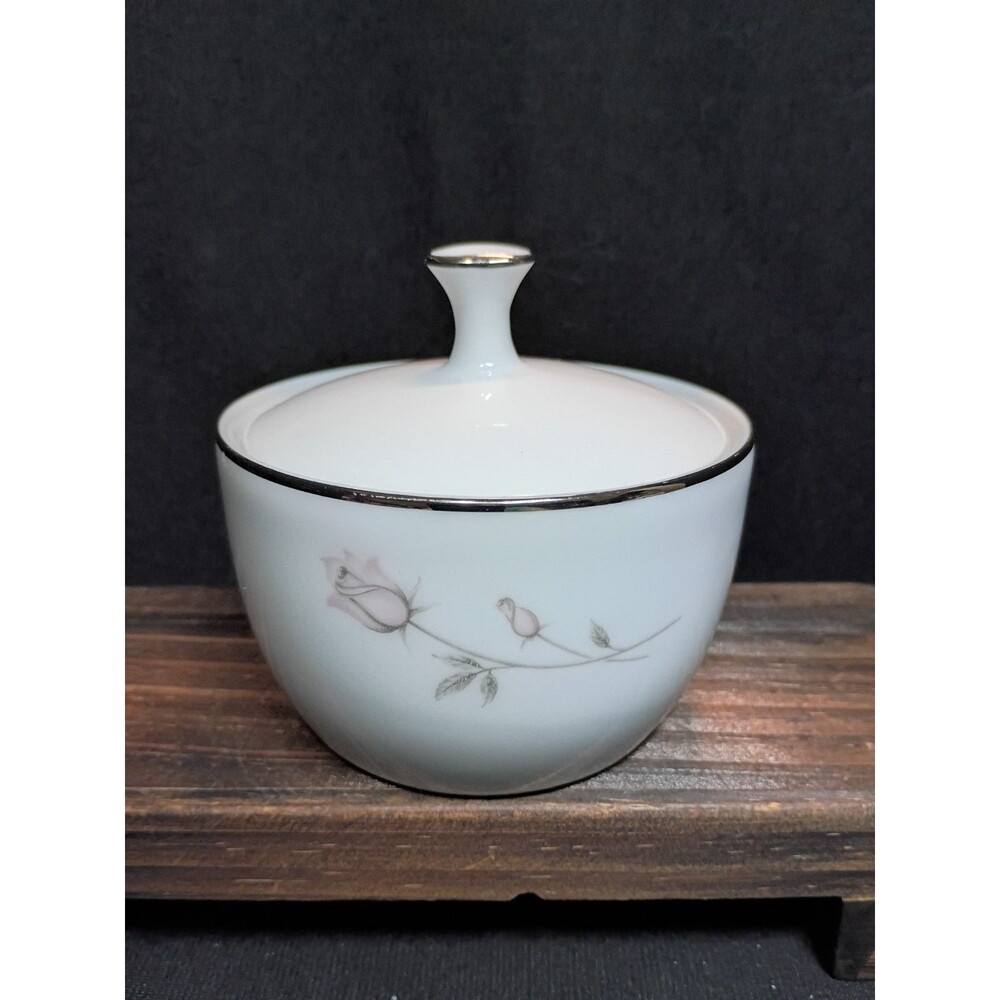 Noritake Pasadena 6311 Sugar Bowl w/Lid Pink Rose Platinum Trim Japan Vintage